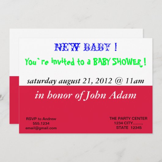 Baby shower Uitnodiging met vlag van Polen (Voorkant / Achterkant)