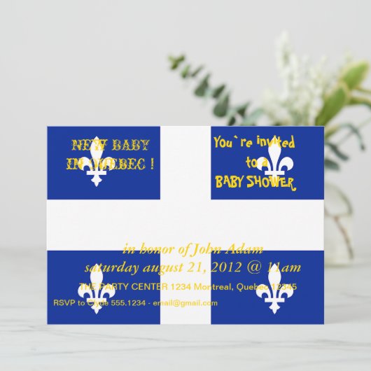Baby shower Uitnodiging met vlag van Quebec (Staand voorkant)