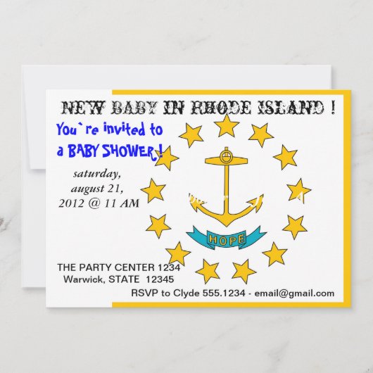 Baby shower Uitnodiging met vlag van Rhode Island (Voorkant)