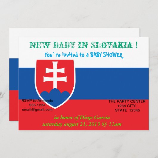 Baby shower Uitnodiging met vlag van Slowakije (Voorkant / Achterkant)
