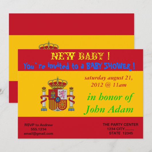 Baby shower Uitnodiging met vlag van Spanje (Voorkant / Achterkant)