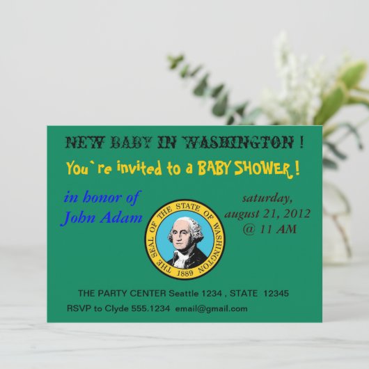 Baby shower Uitnodiging met vlag van Washington (Staand voorkant)