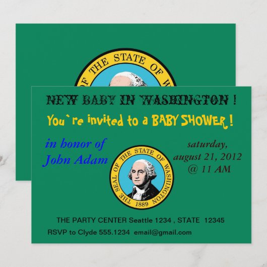 Baby shower Uitnodiging met vlag van Washington (Voorkant / Achterkant)
