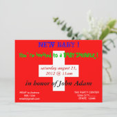 Baby shower Uitnodiging met vlag van Zwitserland (Staand voorkant)
