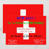 Baby shower Uitnodiging met vlag van Zwitserland (Voorkant / Achterkant)