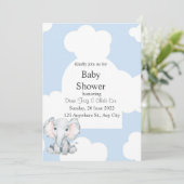 Baby shower-uitnodiging met waterverf olifant kaart (Staand voorkant)