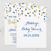 Baby shower Uitnodiging Navy Blue Gold Confetti (Voorkant / Achterkant)