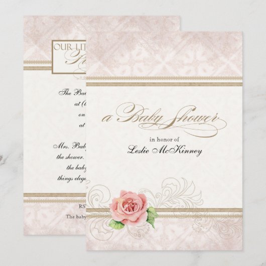 Baby shower Uitnodiging - Onze kleine prinses, Roo (Voorkant / Achterkant)