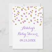 Baby shower Uitnodiging Paarse Gouden Confetti (Voorkant)