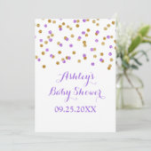 Baby shower Uitnodiging Paarse Gouden Confetti (Staand voorkant)
