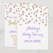 Baby shower Uitnodiging Paarse Gouden Confetti (Voorkant / Achterkant)