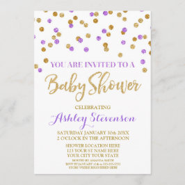Baby shower Uitnodiging Paarse Gouden Confetti