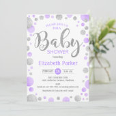 Baby shower Uitnodiging - Paarse Zilveren Stippen (Staand voorkant)