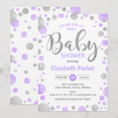 Baby shower Uitnodiging - Paarse Zilveren Stippen (Voorkant / Achterkant)