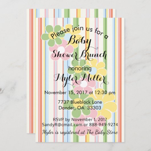 Baby shower Uitnodiging "Picknick Floral" (Voorkant / Achterkant)