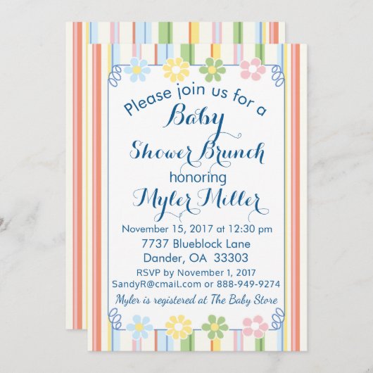 Baby shower Uitnodiging "Picknick Floral Invite 2" (Voorkant / Achterkant)