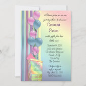 Baby shower uitnodiging regenboog kleuren ballonne (Voorkant)