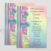 Baby shower uitnodiging regenboog kleuren ballonne (Voorkant / Achterkant)