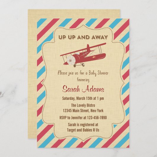 Baby shower uitnodiging rood en blauw (Voorkant / Achterkant)