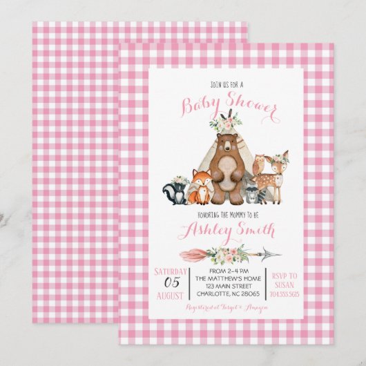 baby shower uitnodiging roze (Voorkant / Achterkant)