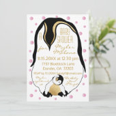Baby shower Uitnodiging Roze Baby & Mama Pinguïns (Staand voorkant)