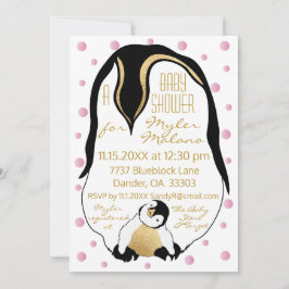 Baby shower Uitnodiging Roze Baby & Mama Pinguïns