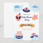 Baby shower Uitnodiging Roze buitenaardse uitnodig (Voorkant / Achterkant)