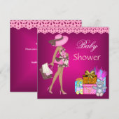 Baby Shower Uitnodiging Roze Cadeaus Beer 3 (Voorkant / Achterkant)