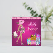 Baby Shower Uitnodiging Roze Cadeaus Beer 3 (Staand voorkant)