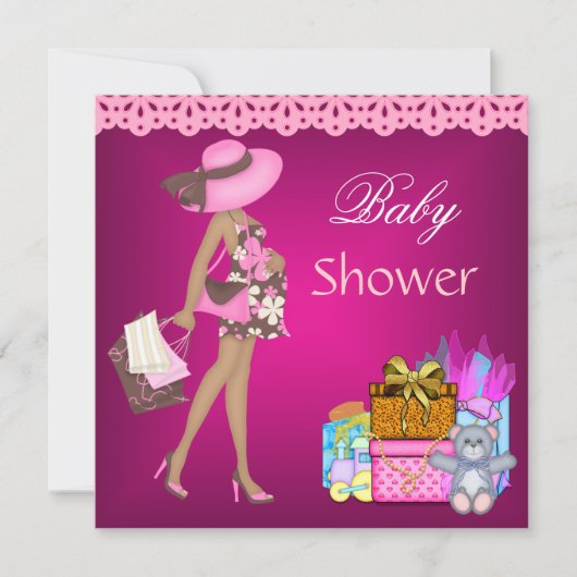 Baby Shower Uitnodiging Roze Cadeaus Beer 3 (Voorkant)