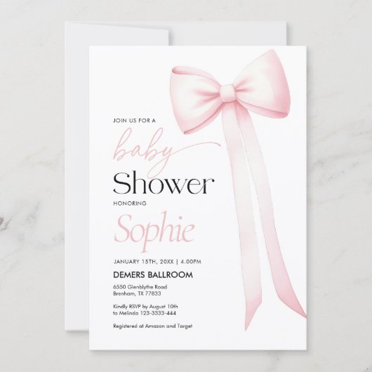 Baby shower Uitnodiging Roze Coquette Bow (Voorkant)
