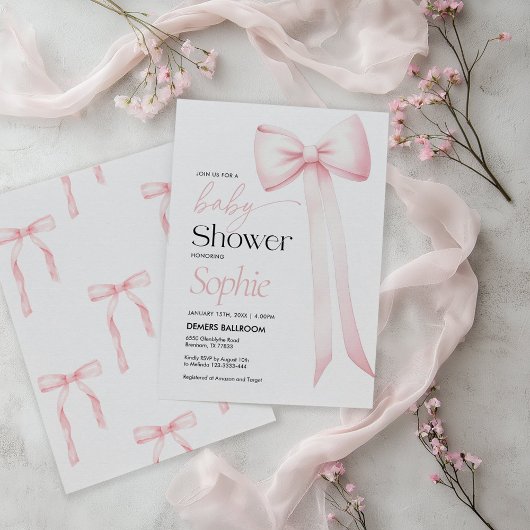 Baby shower Uitnodiging Roze Coquette Bow