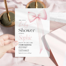 Baby shower Uitnodiging Roze Coquette Bow