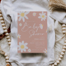 Baby shower Uitnodiging roze Daisy