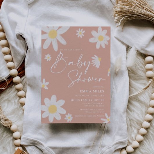 Baby shower Uitnodiging roze Daisy