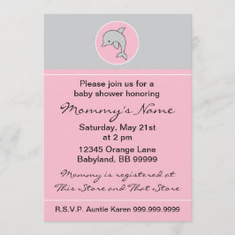 Baby shower Uitnodiging. Roze Dolfijn. 5 x 7 inch Kaart