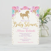Baby shower uitnodiging roze en goud (Staand voorkant)