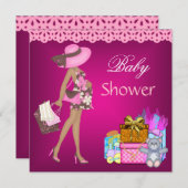 Baby shower Uitnodiging roze Gifts Beer 3 (Voorkant / Achterkant)