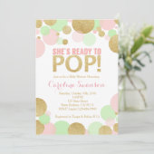 baby shower Uitnodiging Roze Gold Mint Polka Dots (Staand voorkant)