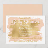 Baby shower Uitnodiging Roze/Goud (Voorkant / Achterkant)