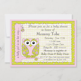 Baby shower Uitnodiging Roze Groene Owl