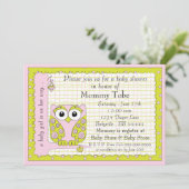 Baby shower Uitnodiging Roze Groene Owl (Staand voorkant)