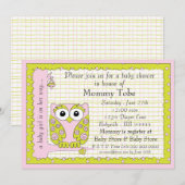 Baby shower Uitnodiging Roze Groene Owl (Voorkant / Achterkant)