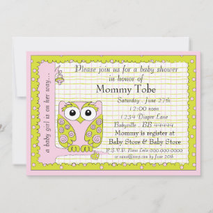 Baby shower Uitnodiging Roze Groene Owl