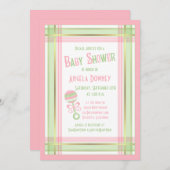 Baby shower Uitnodiging Roze Groene Pset Rattle (Voorkant / Achterkant)