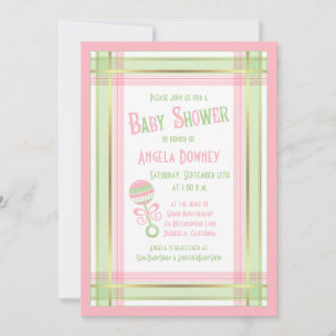 Baby shower Uitnodiging Roze Groene Pset Rattle