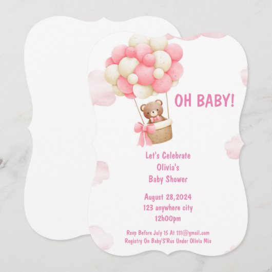 baby shower uitnodiging roze voor meisjes (Voorkant / Achterkant)