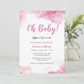 baby shower uitnodiging Roze waterverf boho arrow (Staand voorkant)