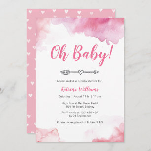 baby shower uitnodiging Roze waterverf boho arrow