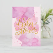 Baby shower Uitnodiging, Roze Waterverf voor een M Kaart (Staand voorkant)